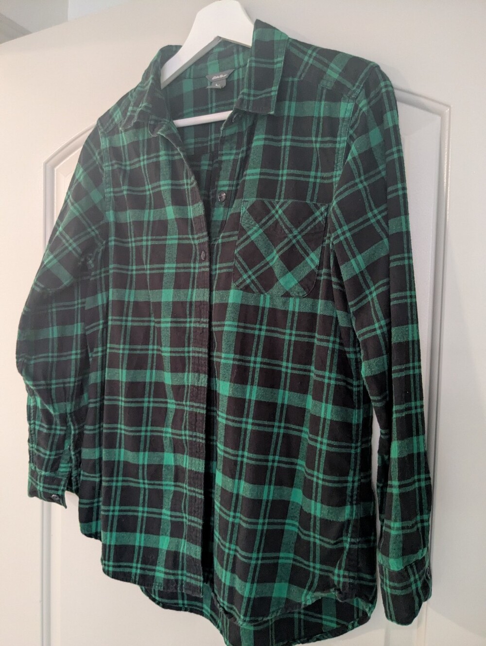 Eddie Bauer Black and Green Plaid Button-Down Shirt